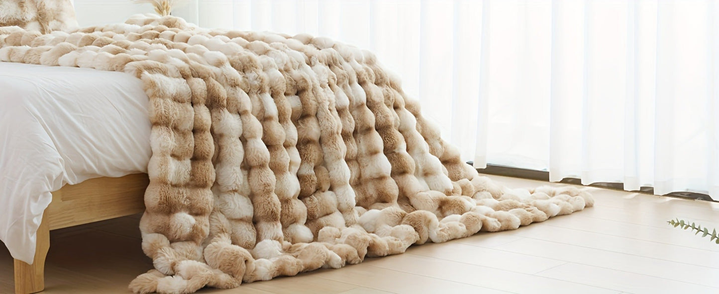 Faux Rabbit Fur Fluffy Blanket – Thick Warm Soft Plush Throw for Bed & Living Room, Luxury Furry Blanket, 8 Colors, 4 Sizes