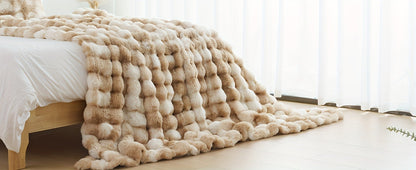 Faux Rabbit Fur Fluffy Blanket – Thick Warm Soft Plush Throw for Bed & Living Room, Luxury Furry Blanket, 8 Colors, 4 Sizes