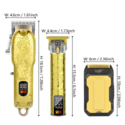 Hair Clippers & Trimmers LQT Golden Dragon Three-Piece Set with LCD Displays, USB Cables and Gift Box
