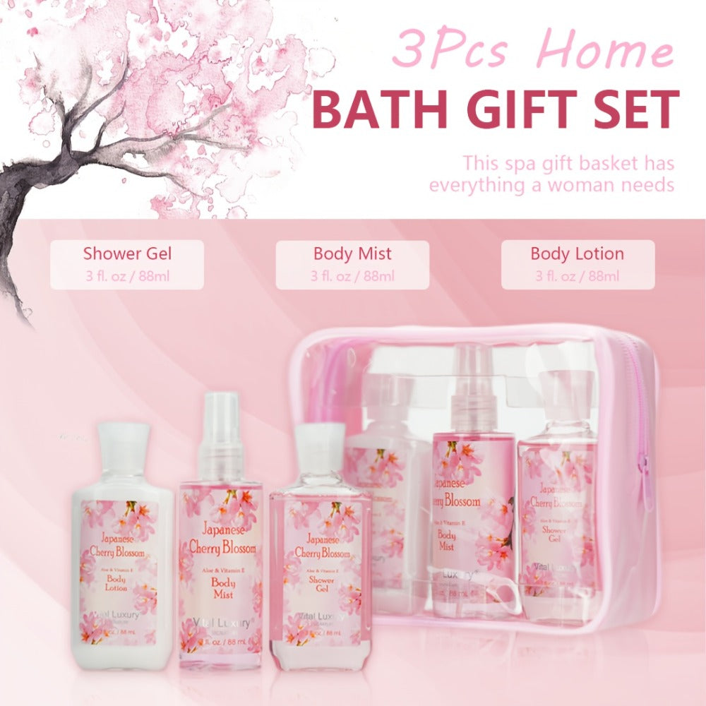 Bath and Body Gift Set in Cherry Blossom, Lavender Vanilla, Vanilla Coconut or Lotion and Mist Options