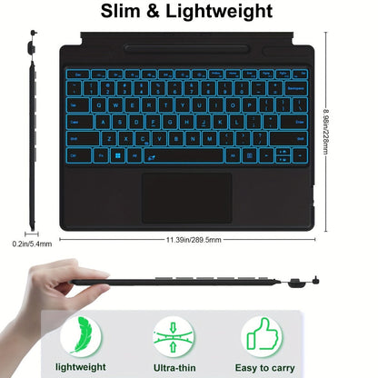 Surface Pro Keyboard with 7-Color Backlit Touchpad Ultra-Slim Bluetooth Wireless 15M Rechargeable 750mAh Type Cover for Microsoft Surface Pro 11 10 9 8 X 13 Inch & Surface Pro 7 Plus 7 6 5 4 3 12.3 Inch