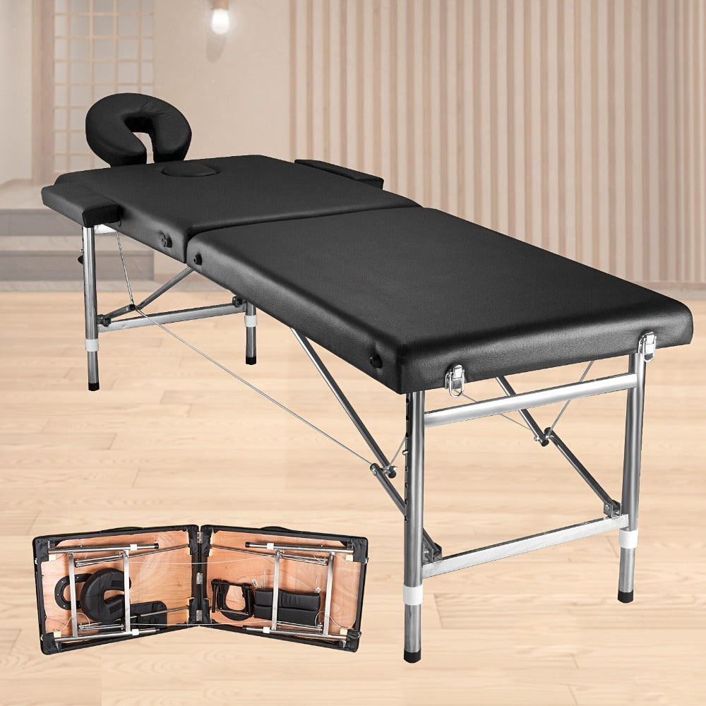 Portable Massage Table Folding Aluminum Frame PU Leather Adjustable Height 3-Section Spa Bed for Lash Extensions Esthetician Tattoo Facial Waxing Home Salon Use with Carrying Bag