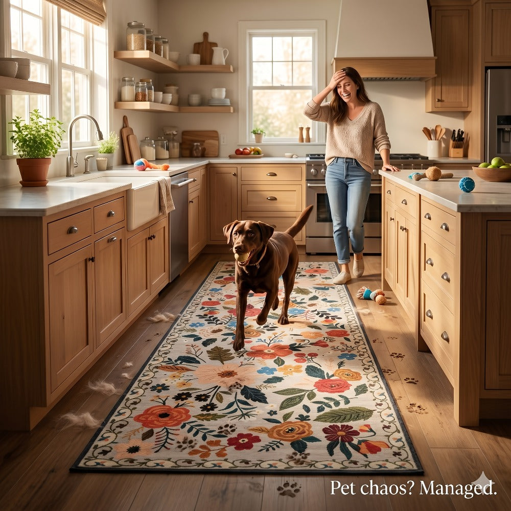 Area Rug Bohemian Floral Plush Runner with Four Machine-Washable Sizes for Bedroom or Kitchen