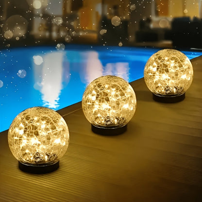 Solar Garden Lights Cracked Glass Globe Stakes, IP44 in 2- or 4-Piece Sets with Warm White LEDs
