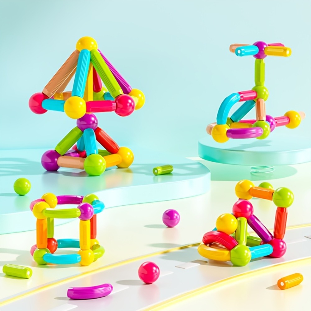 Magnetic Stick and Ball Building Set in 28-Piece or 58-Piece Multicolor Options for Pictured 3D Shapes