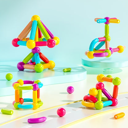 Magnetic Stick and Ball Building Set in 28-Piece or 58-Piece Multicolor Options for Pictured 3D Shapes