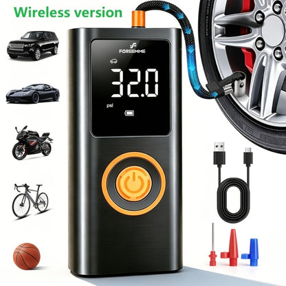 Cordless Tire Inflator Portable USB Rechargeable – Digital Gauge & LED Light, Fast Air Compressor with Auto Shutoff for Car, Bike, Motorcycle & Sports Equipment, Emergency Flat Tire Pump
