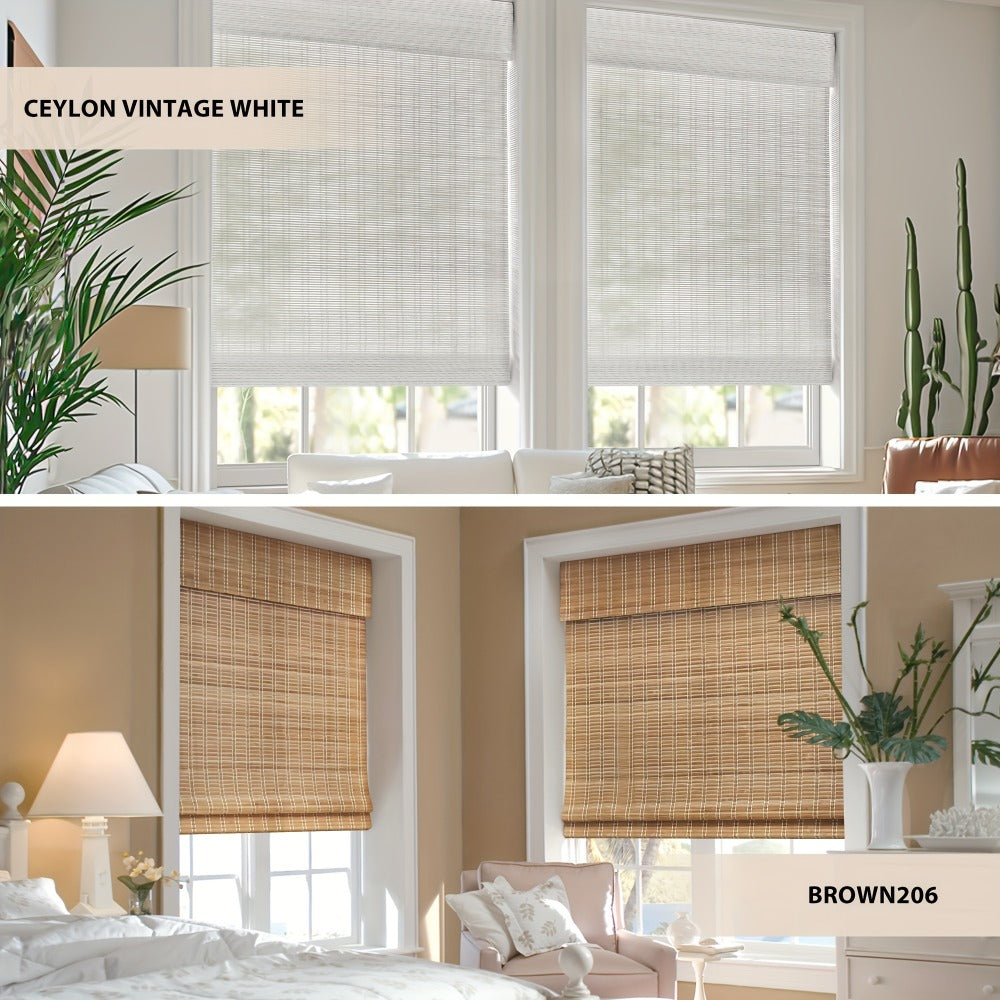 Woven Bamboo Roman Window Shade in Six Exact Color Names, 60-Inch Height and Widths from 23 to 48 Inches