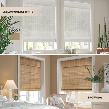 Woven Bamboo Roman Window Shade in Six Exact Color Names, 60-Inch Height and Widths from 23 to 48 Inches