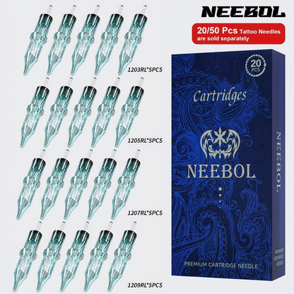 Tattoo Cartridge Needles Disposable 20/50pcs - Standard Round Liner RL & Round Magnum RM Mixed Sizes