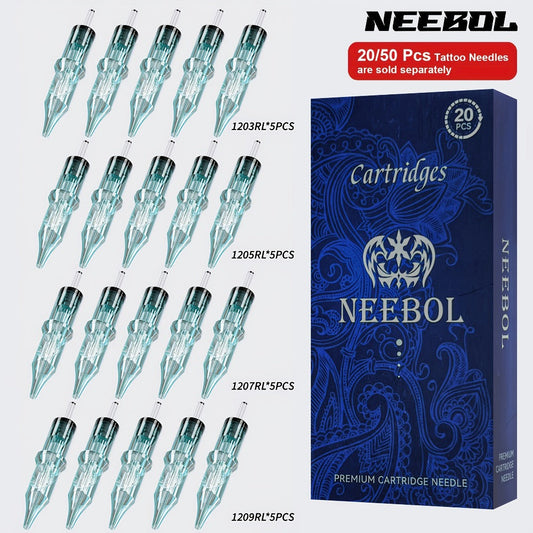 Tattoo Cartridge Needles Disposable 20/50pcs - Standard Round Liner RL & Round Magnum RM Mixed Sizes, Sterile Tattoo Needle Cartridges for Professional Artists & Beginners, Body Art Supplies