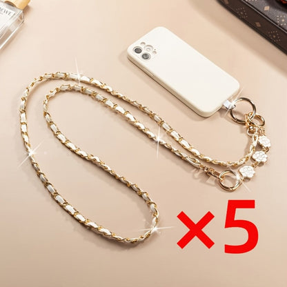 Crossbody Phone Strap Long Chain Pearl Camellia Metal Charm Elegant Lanyard for Women Girls
