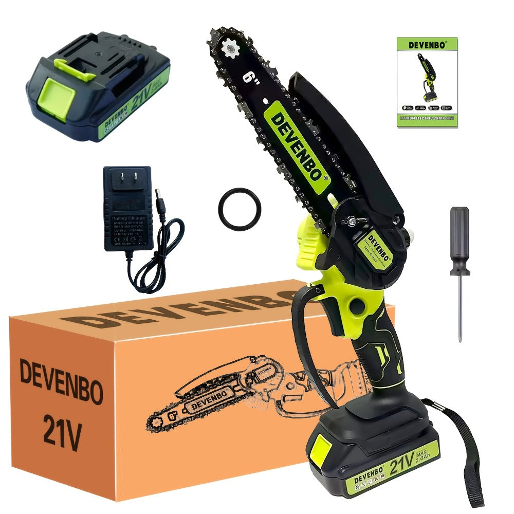 Power Tools DEVENBO 6 Inch Cordless Mini Chainsaw with One or Two Battery Options and Accessory Case