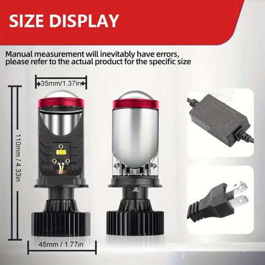 H4 LED Headlight Bulbs 2pcs 60000 Lumens 420W 3570 CSP Chip Projection Lens 6000K White High Low Beam 12-24V Ultra Bright Upgrade for Motor Vehicles Left-Hand Drive