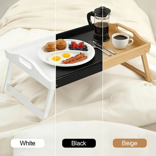 Bamboo Bed Tray Table with Foldable Legs & Handles, Breakfast Tray for Eating, Working & Snacking in Bed — Food-Safe, Durable Lap Desk | White, Black, Natural Bamboo | 1 or 2 Pack