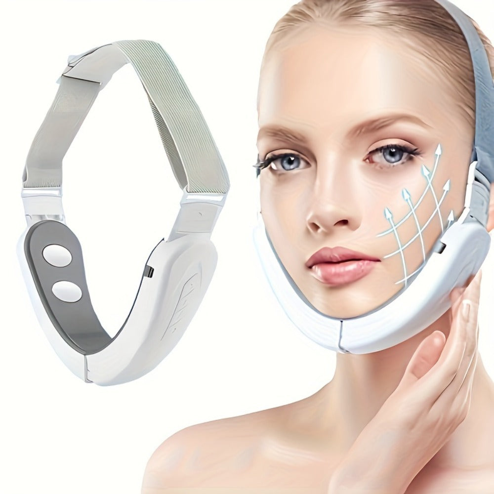 Pink Foldable Face and Neck Massage Wrap with Adjustable Band, Dual Contact Pads and Rechargeable Control Module