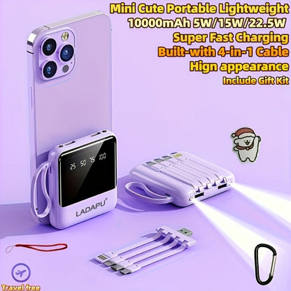 Power Bank 10000mAh with Built-In Cable Set, 5W/15W/22.5W Variants, Display and Lanyard for Travel