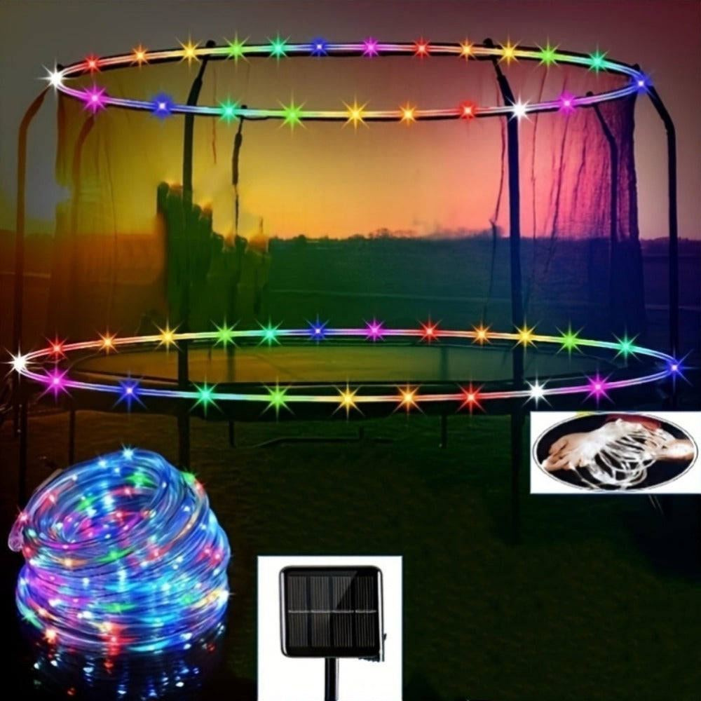 Solar Powered LED Trampoline Lights Colorful Rope Lights for 8-16 Ft Trampolines 8 Dynamic Modes IP65 Waterproof Outdoor Backyard Decoration Warm White Blue Multicolor