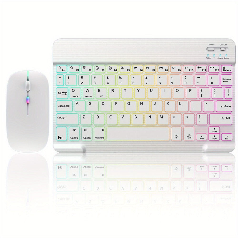 Wireless RGB Backlit Gaming Keyboard and Mouse Combo with Mouse Pad – 10-Inch Portable Keyboard Mouse Set for PC iOS Android Tablets | Rechargeable RGB Desk Setup Keyboard