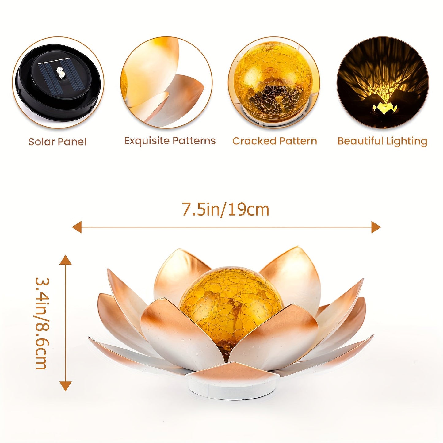 Solar Garden Lights 2-Pack Lotus Stakes with Cracked Glass Globes, Iron Frame and IPX4 Rating
