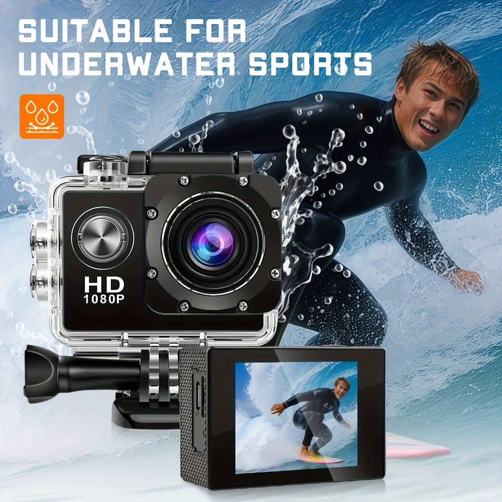 1080P 30fps-Labeled Action Camera with 170-Degree Lens, 2-Inch LCD, 900mAh Battery and Mounting Accessories