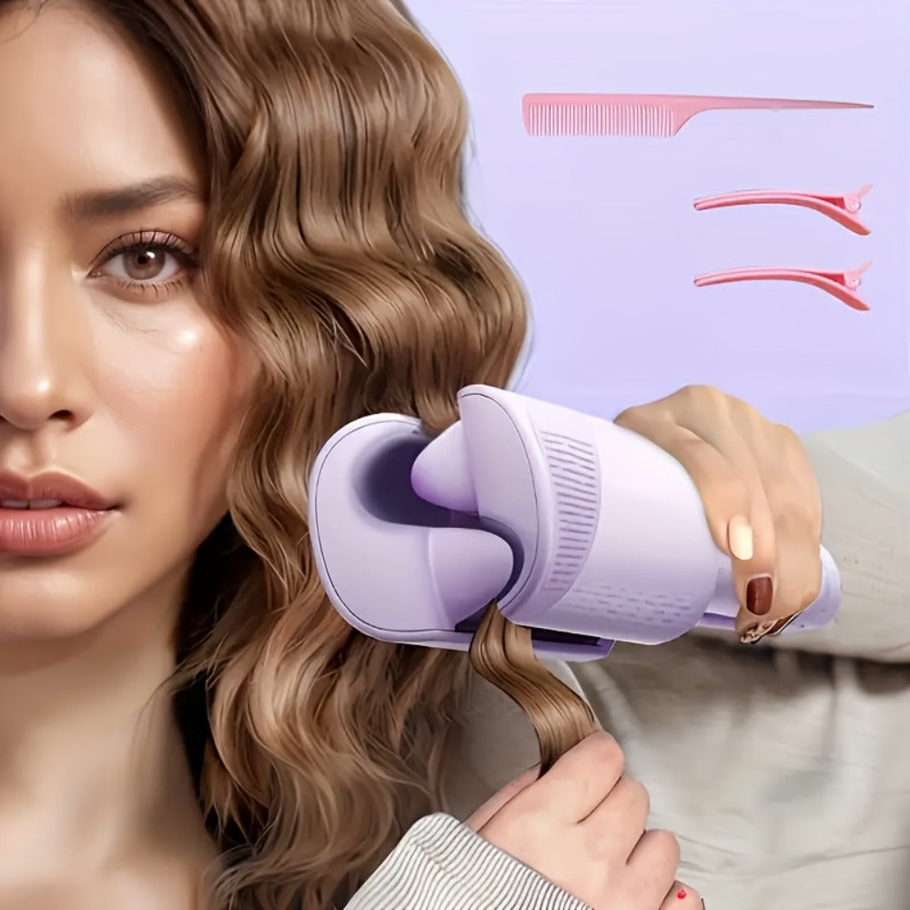 32 mm Wave-Clamp Curling Iron Options with Lavender French-Roll or Pink V-Groove Plates Pictured