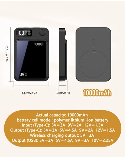 30W Fast Charging Magnetic Power Bank 6000 10000 15000mAh – 15W Wireless Output MagSafe Compatible Portable Charger Dual USB-C Battery Pack for iPhone 17 16 15 14 13 12 Android