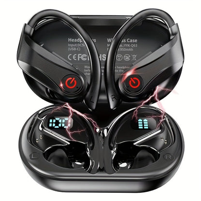 Wireless Earbuds TWS Earhooks with Semi-Open Back, ENC Calls, LED Case and Touch Volume in Two Colors