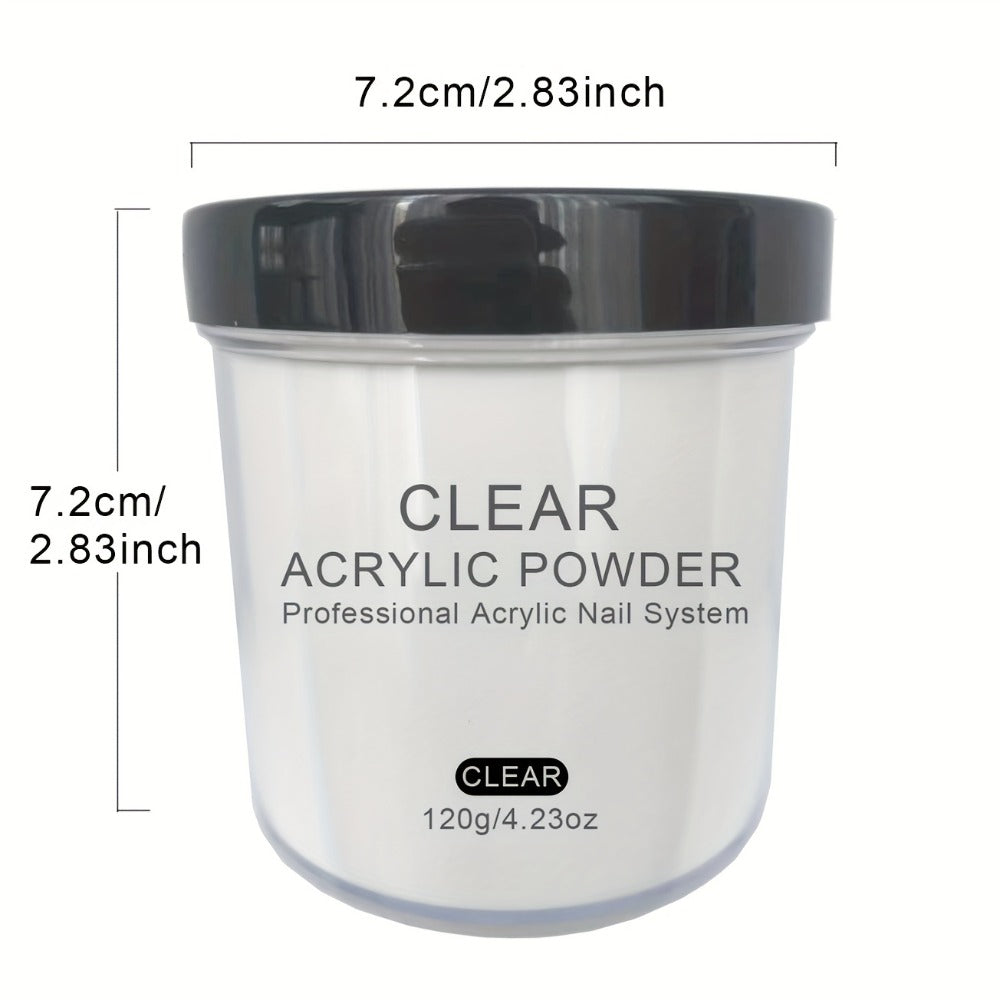 120g Acrylic Nail Powder Jar in Clear, Pinkish, Nude or White for Use with Compatible Acrylic Liquid