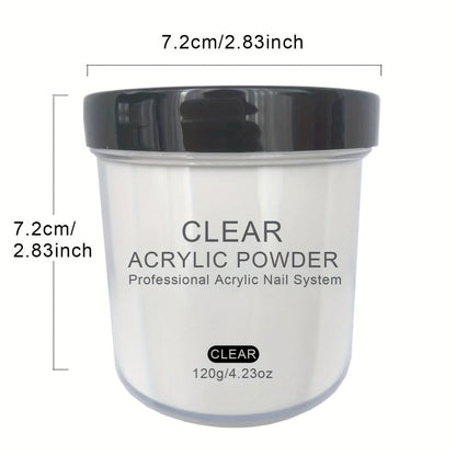 120g Acrylic Nail Powder Jar in Clear, Pinkish, Nude or White for Use with Compatible Acrylic Liquid