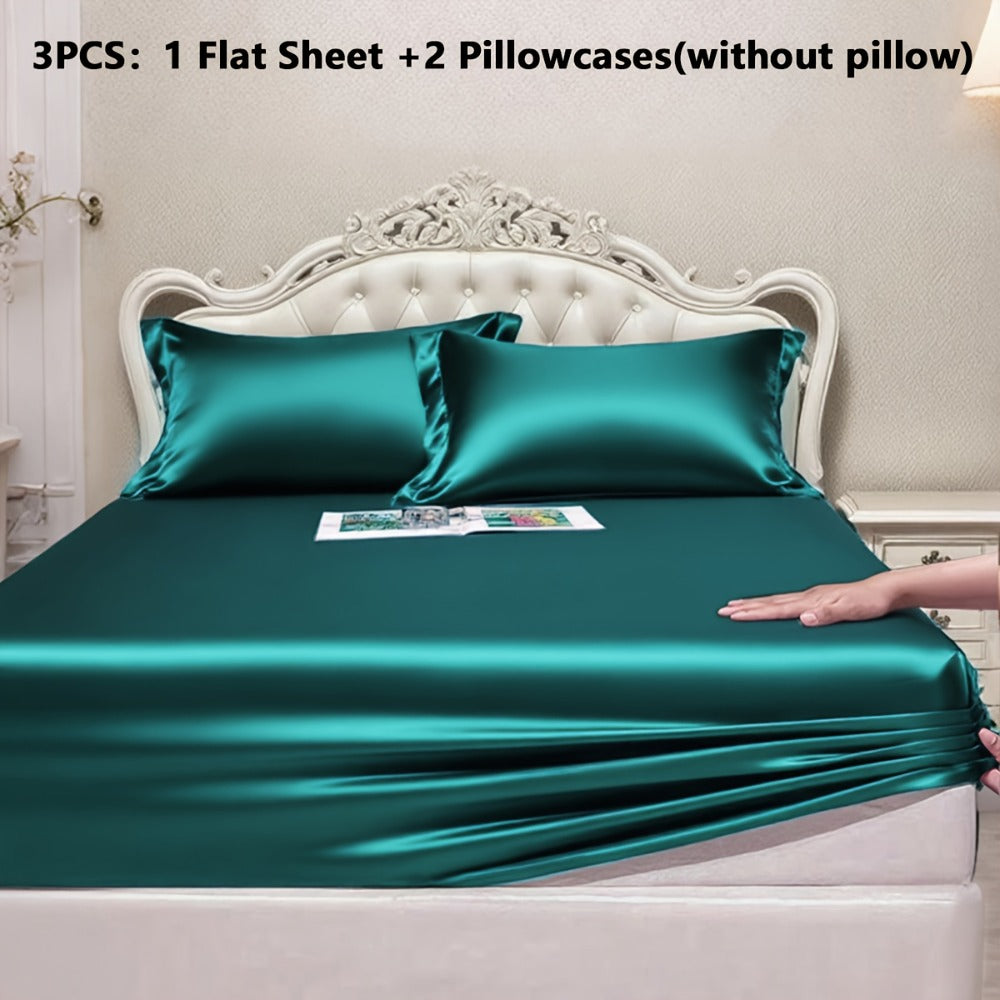 Satin-Style Fitted Sheet Set with Pillowcases in Eight Colors and Twin, Full, Queen or King Sizes