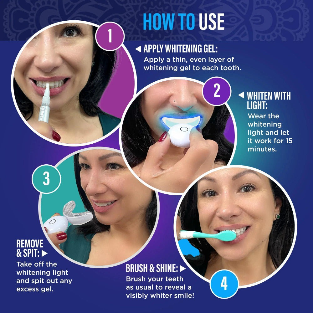 Wireless 16-LED Teeth Whitening Mouthpiece Kit with Two Gel Pens, Cleaning Case and Accessory Packs