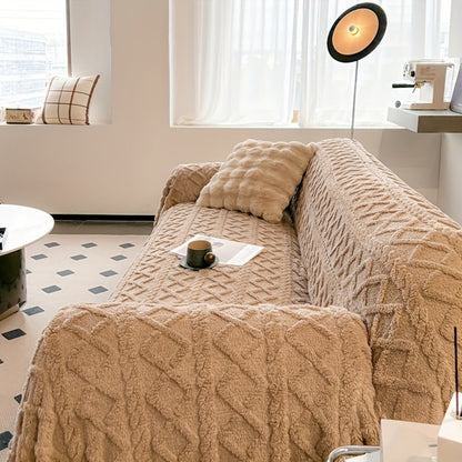 Sofa Cover 300 GSM Shu Velveteen Jacquard Throw in Three Sizes and Five Solid Colors for Armchair to Sectional