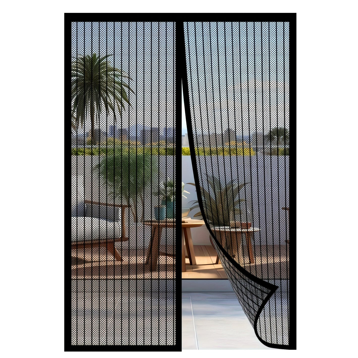 Magnetic Mesh Screen Door with Self-Sealing Center Closure and 90 x 210 cm Pictured Size, One-Piece Set