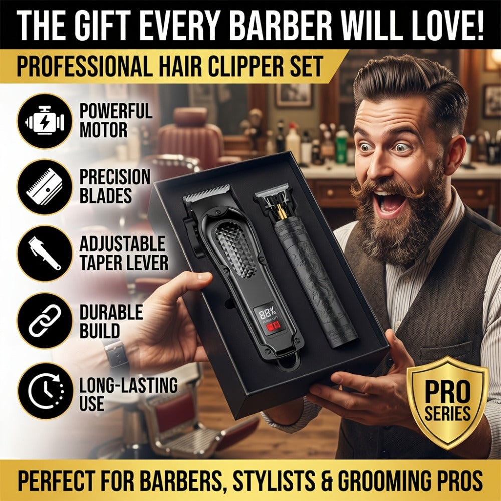 2-Piece Hair Clipper Set with Full-Size Clipper, Detail Trimmer, Guide Combs and USB Charging Accessories