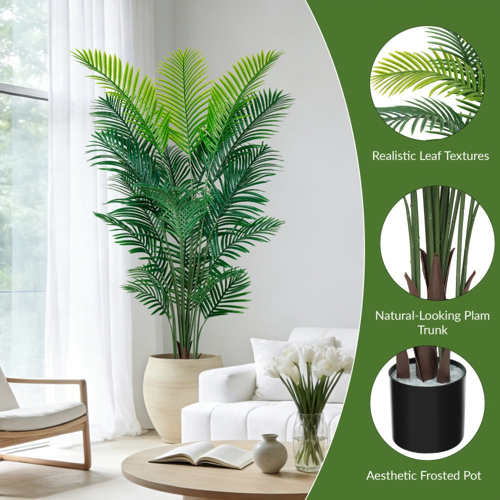 Artificial Areca Palm Tree in 4, 5 or 6-Foot Heights with Frond Count and White Planter Options