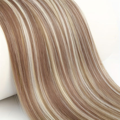 34 Inch Straight Ponytail Extension Ribbon Wrap – Long Sleek High Temperature Fiber Hairpiece for Women | Instant Wrap On Ponytail | Daily Wear Party Wedding | Brown Linen Champagne Olive Mixed