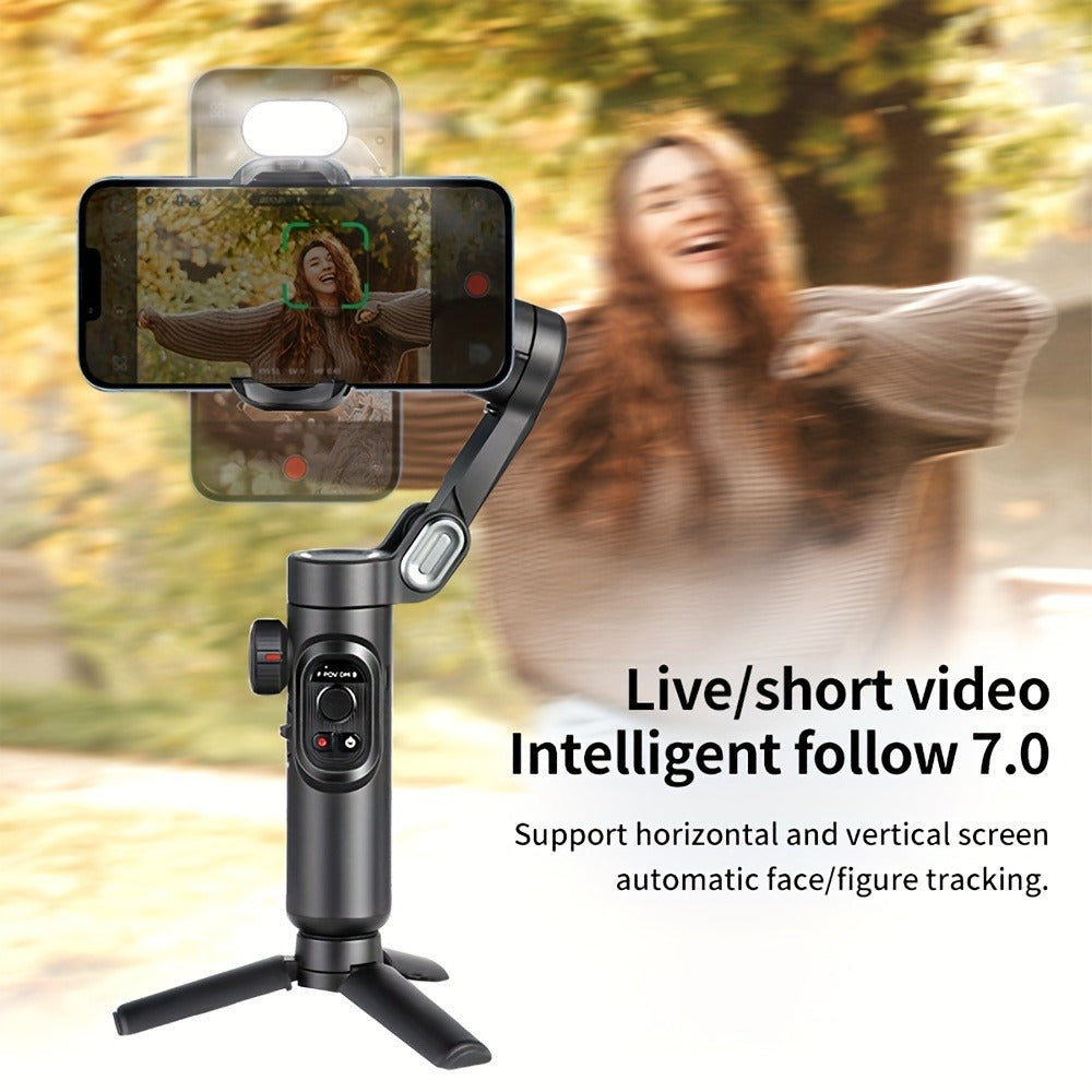 AOCHUAN Smart XE 3-Axis Phone Gimbal Stabilizer with AI Face Tracking & RGB Fill Light, Foldable Handheld Stabilizer