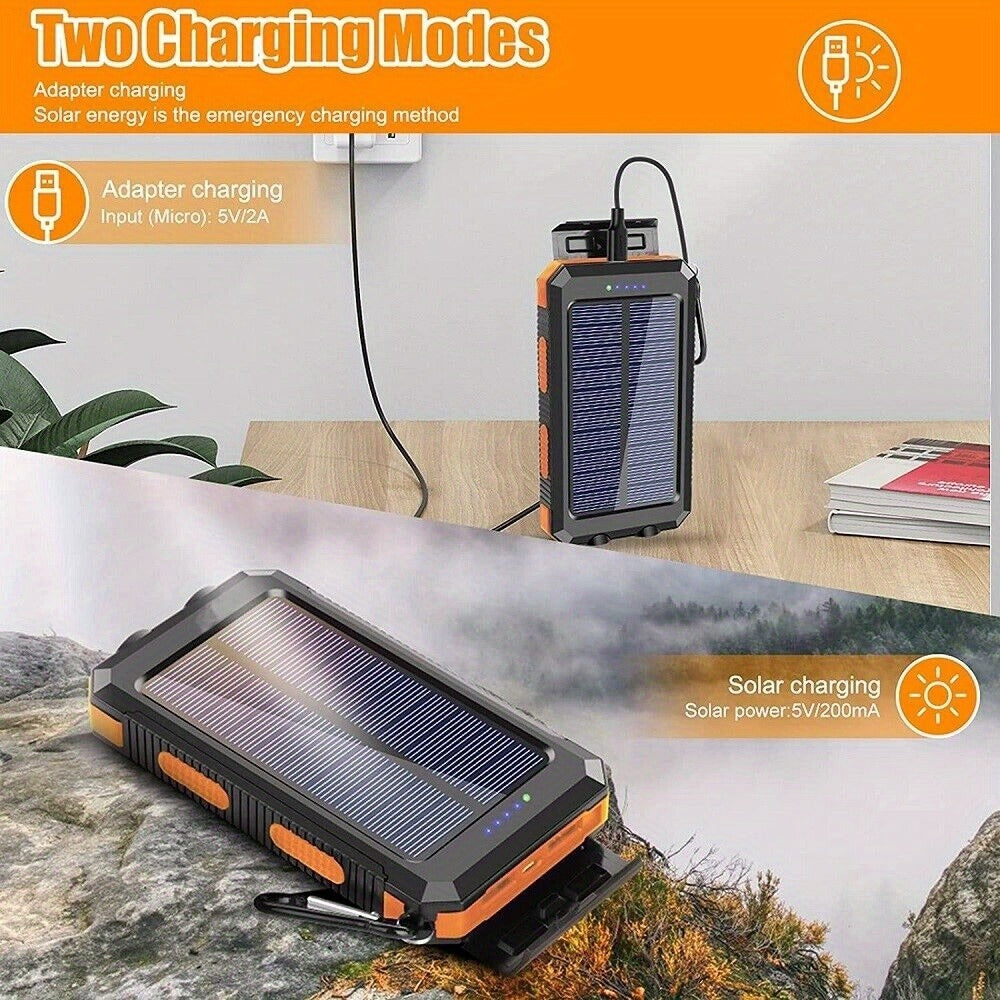 Solar Power Bank, 45800mAh QC3.0 Dual-USB Charger with Solar Panel, LED Flashlight and Five Color Options