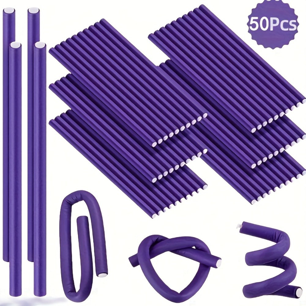 50-Piece Flexible Foam Curl Former Set in Random Colors for Heatless Waves, Spirals and Short Hair Styling