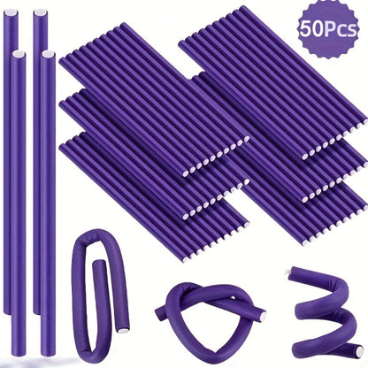 50-Piece Flexible Foam Curl Former Set in Random Colors for Heatless Waves, Spirals and Short Hair Styling
