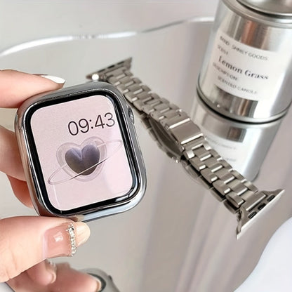 Slim Waist Apple Watch Steel Band & Half Shell Case 3-Piece Set – 2 Stainless Steel Bands + Protective Case Compatible with Apple Watch Series 1–9 SE Ultra 38 40 41 42 44 45 49mm – Gold Silver Rose Black