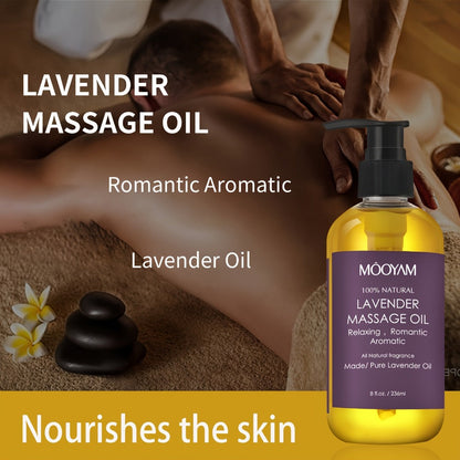 Lavender-Labeled Massage Oil in One or Three 236 ml Bottles with Pour Caps for Body-Care Routines