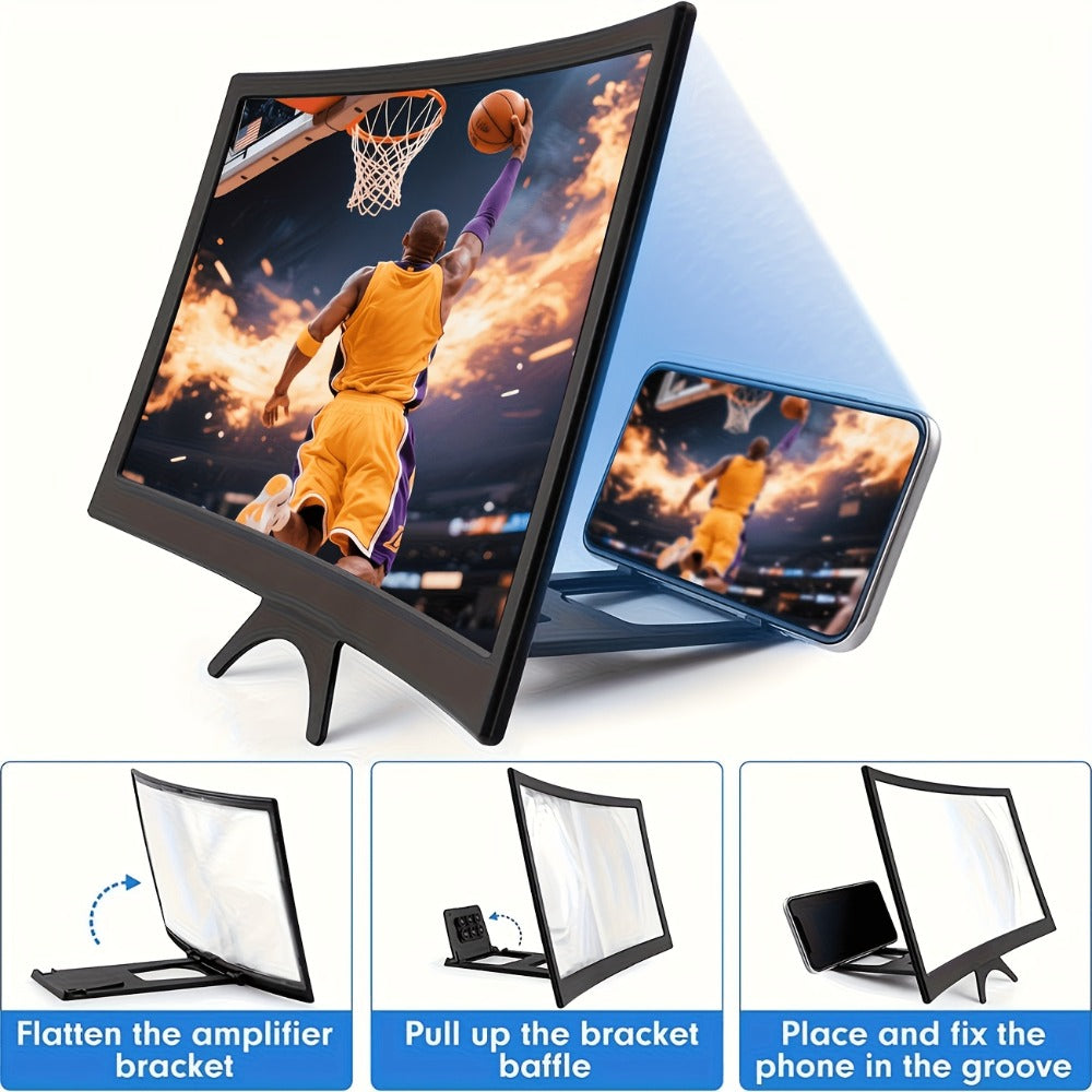 Sixteen-Inch Curved Phone Screen Magnifier with Foldable Stand and Pictured 35 cm Wide Lens