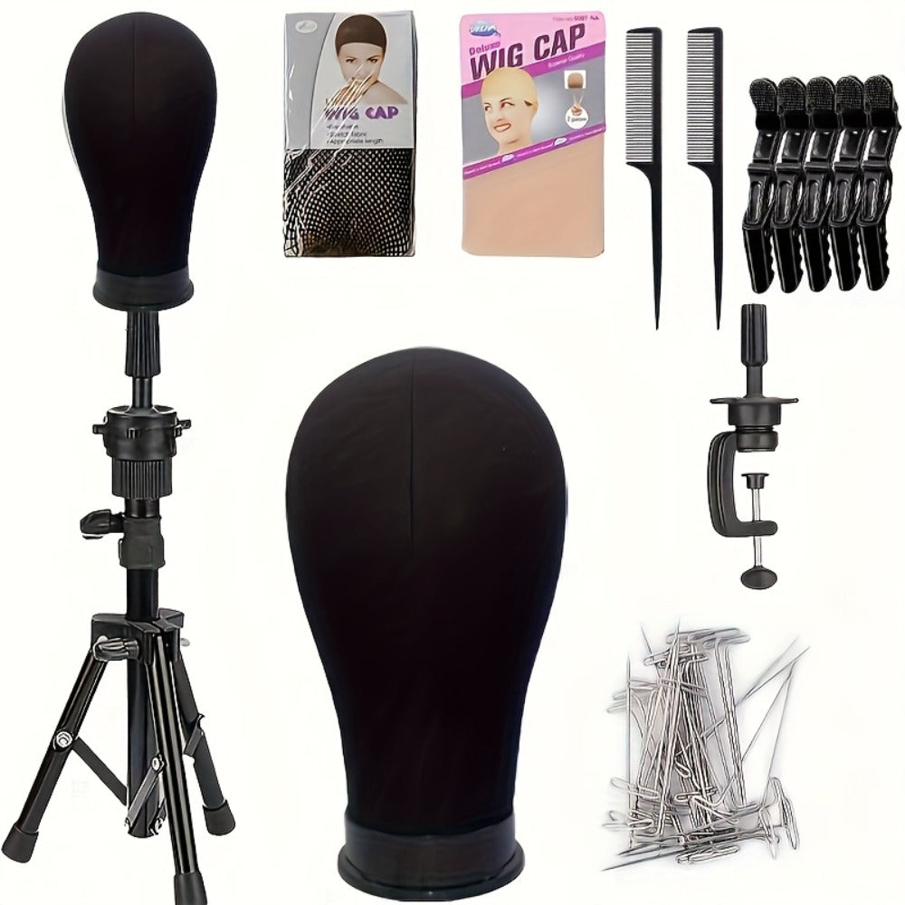 22-Inch Mannequin Head and Adjustable Tripod Stand Set in Pink, Black or White for Wig Display and Styling
