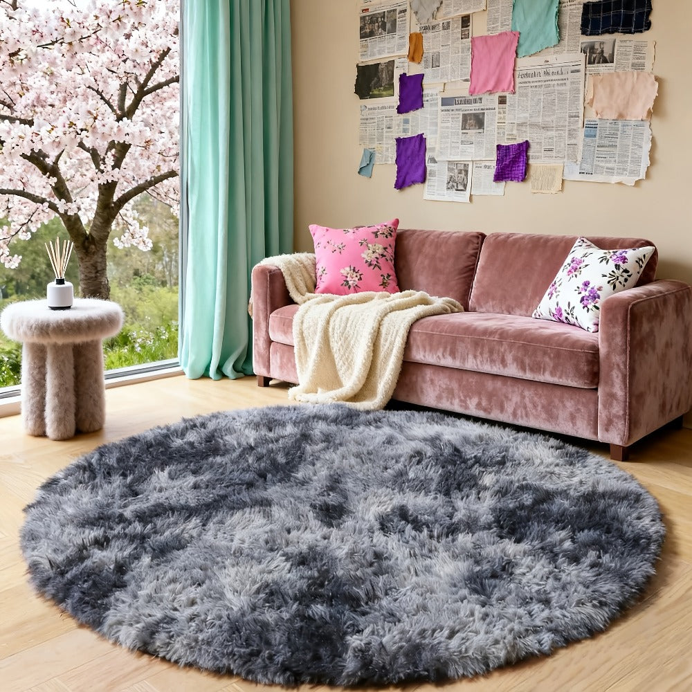 Round Shaggy Area Rug in Seven Solid or Tie-Dye Colors with 4 x 4-Foot to 8 x 8-Foot Sizes