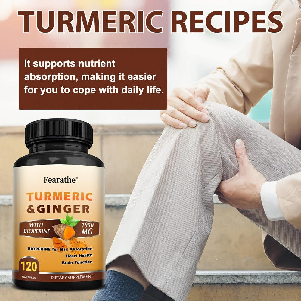 Herbal Supplements with Fearathe Label, Turmeric Ginger and Black Pepper Capsules, 120 Count