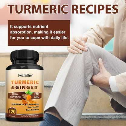 Herbal Supplements with Fearathe Label, Turmeric Ginger and Black Pepper Capsules, 120 Count