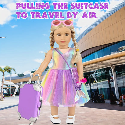 Twenty-Piece Mermaid Travel Accessory Set for 18-Inch Dolls with Purple Suitcase, Skirts and Crown