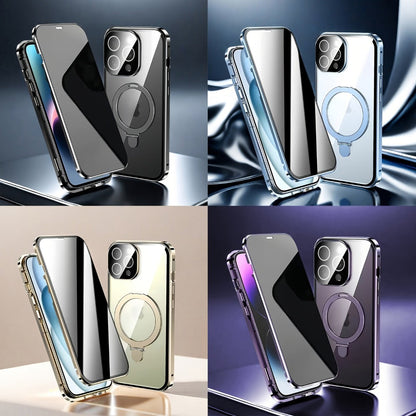 Phone Case Anti-Spy Double-Sided Tempered Glass Cover with Security Lock and Kickstand for iPhone 15 Series